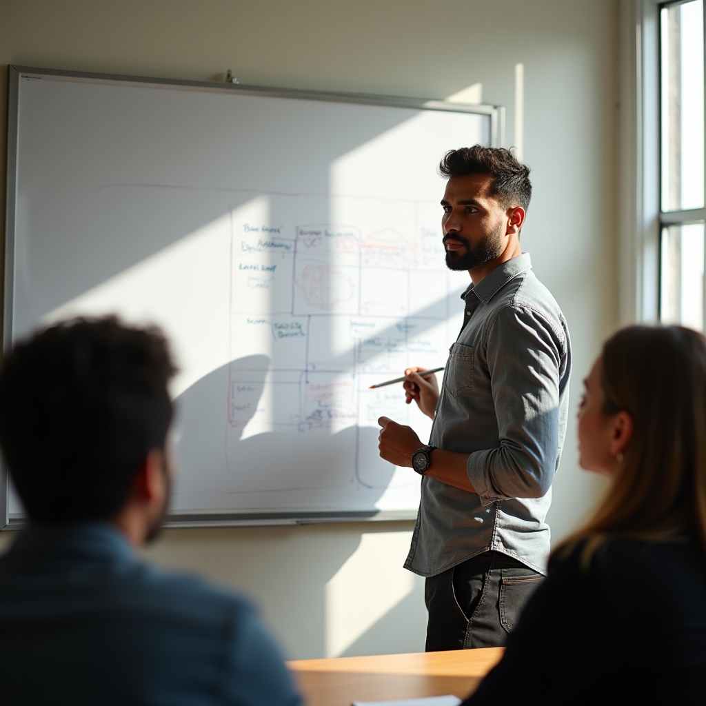 Účastník kurzu rychlého rozhodování zapisuje poznámky na flipchart